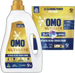 IGA OMO Ultimate Laundry Liquid 2 Litre or Capsules 28 Pack Selected Varieties offer
