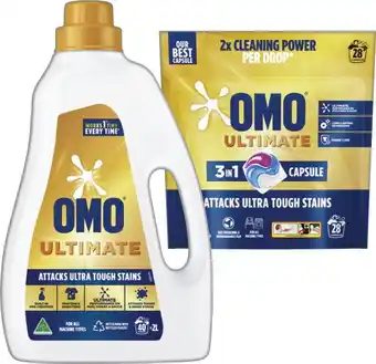 IGA OMO Ultimate Laundry Liquid 2 Litre or Capsules 28 Pack Selected Varieties offer