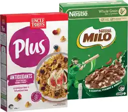 IGA Nestlé Milo Cereal 620g or Uncle Tobys Plus Cereal 620‑705g Selected Varieties offer