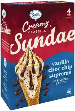 IGA Bulla Creamy Classics Sundae Ice Cream Cone Selected Varieties offer
