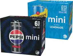 IGA Pepsi, Solo or Schweppes Mini Cans 6x250mL Selected Varieties offer