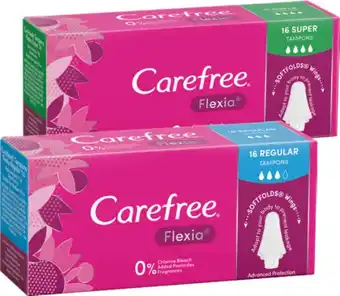 IGA Carefree Flexia Regular or Super Tampons 16 Pack offer