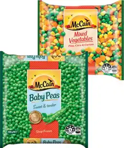 IGA McCain Mixed Vegetables, Baby Peas or Peas & Super Juicy Corn 500g offer