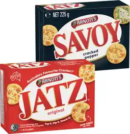 IGA Arnott’s Jatz or Savoy 225g Selected Varieties offer