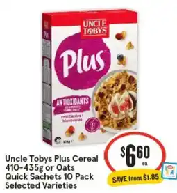IGA Uncle Tobys Plus Cereal or Oats Quick Sachets 10 Pack offer