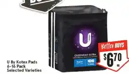 IGA U By Kotex Pads 6-16 Pack offer