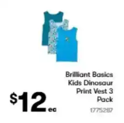 BIG W Brilliant Basics Kids Dinosaur Print Vest 3 Pack offer