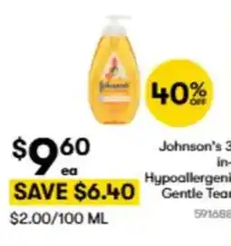 BIG W Johnson's 3 in- hypoallergeni gentle tear offer