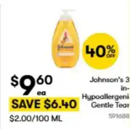 BIG W Johnson's 3 in- hypoallergeni gentle tear offer