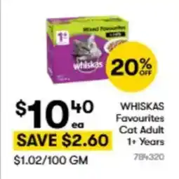 BIG W Whiskas favourites cat adult 1+ years offer