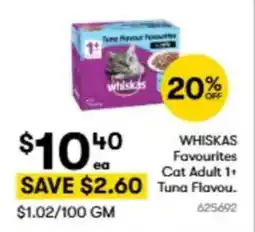 BIG W WHISKAS Favourites Cat Adult 1+ Tuna Flavou. offer