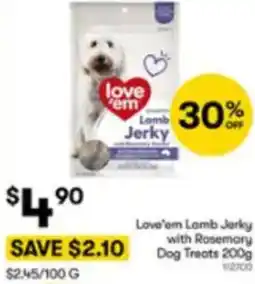 BIG W Love'em Lamb Jerky with Rosemary Dog Treats offer