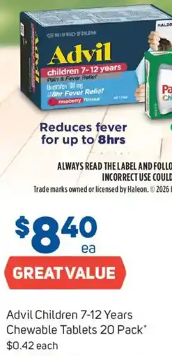 Foodland Advil Children 7-12 Years Chewable Tablets 20 Pack offer