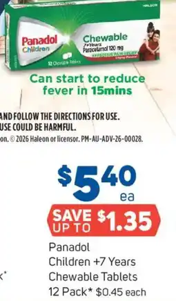 Foodland Panadol Children +7 Years Chewable Tablets 12 Pack offer