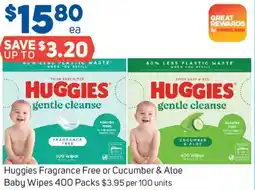 Foodland Huggies Fragrance Free or Cucumber & Aloe Baby Wipes 400 Packs offer