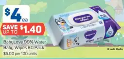 Foodland Babylove 99% water baby wipes 80 pack offer