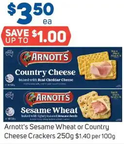 Foodland Arnott's sesame wheat or country cheese crackers offer