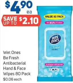 Foodland Wet ones be fresh antibacterial hand & face wipes 80 pack $0.06 each offer