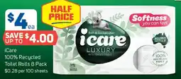 Foodland Icare 100% recycled toilet rolls 8 pack offer