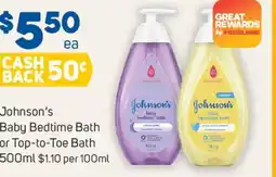 Foodland Johnson's baby bedtime bath or top-to-toe bath offer