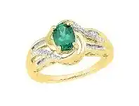 Bevilles Jewellery 9ct Yellow Gold Created Emerald and Diamond Ring offer