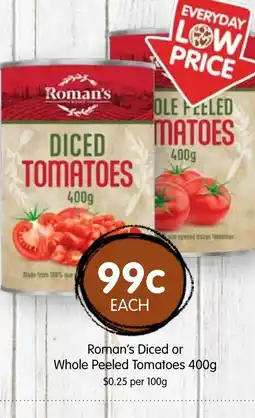 Spudshed Roman's diced or whole peeled tomatoes offer