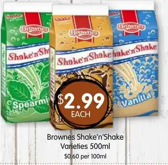 Spudshed Brownes shake'n'shake varieties offer