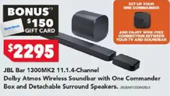 Jbl bar 1300mk2 11.1.4-channel dolby atmos wireless soundbar with one commander box and detachable surround speakers