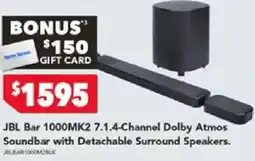 Harvey Norman Jbl bar 1000mk2 7.1.4-channel dolby atmos soundbar with detachable surround speakers offer
