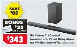 Harvey Norman JBL Cinema 3.1-Channel Soundbar with Virtual Dolby Atmos and Wireless Subwoofer offer