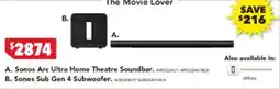 Harvey Norman Sonos arc ultra home theatre soundbar, sonos sub gen 4 subwoofer offer