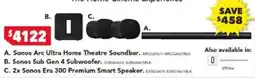 Harvey Norman Sonos arc ultra home theatre soundbar, Sonos Sub Gen 4 Subwoofer, 2x Sonos Era 300 Premium Smart Speaker offer