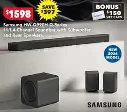Harvey Norman Samsung hw-q990h q-series 11.1.4-channel soundbar with subwoofer and rear speakers offer