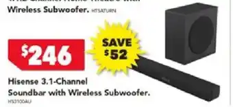Harvey Norman Hisense 3.1-channel soundbar with wireless subwoofer offer