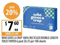Supabarn Who gives a crap 100% recycled double length toilet paper offer