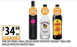 Supabarn Pink dot vodka, malibu white rum with coconut and kahlua mexican liqueur offer