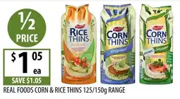 Supabarn Real foods corn & rice thins offer