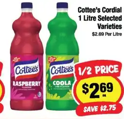 CORNETTS Cottee's Cordial 1 Litre Selected offer