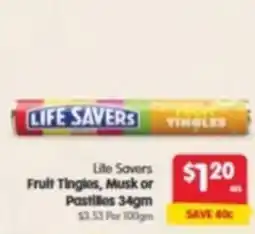 Spar Life Sovers Fruit Tingles, Musk or Pastilles offer