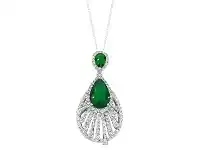 Bevilles Jewellery Sterling Silver and Green Crystal and Cubic Zirconia Curb Necklace offer