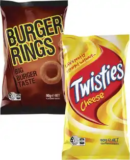 Coles Twisties, Burger Rings or Cheetos 65g-90g offer