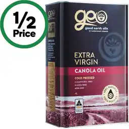Woolworths Good Earth Oils Extra Virgin Cold Pressed Canola Oil offer