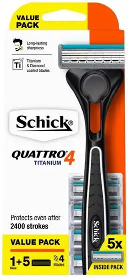Coles Schick Quattro Titanium Razor Kit with 5 Refill Blades 1 Each offer