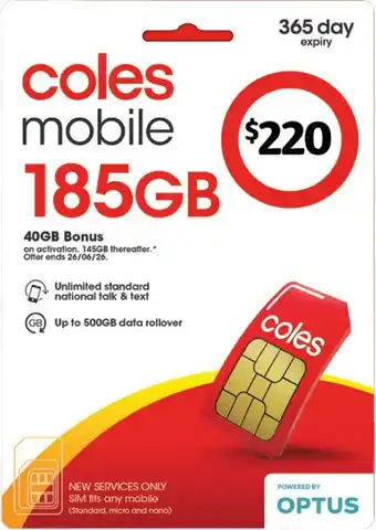Coles Coles Mobile $220 Prepaid SIM offer