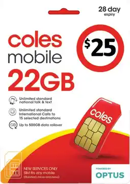 Coles Coles Mobile $25 Prepaid SIM offer