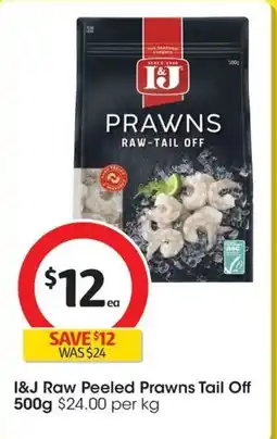 Coles I&J Raw Peeled Prawns Tail Off offer