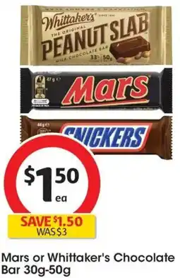 Coles Mars or Whittaker's Chocolate Bar offer