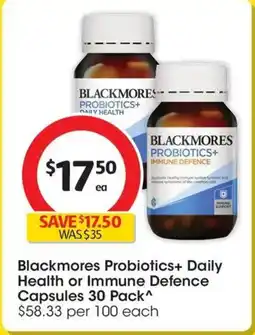 Coles Blackmores Probiotics+ Daily Health or Immune Defence Capsules offer