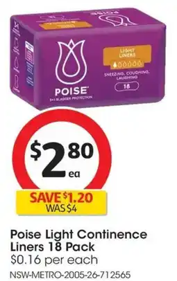 Coles Poise Light Continence Liners offer