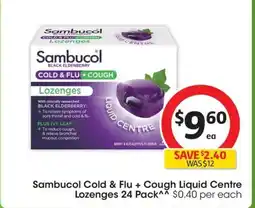 Coles Sambucol Cold & Flu + Cough Liquid Centre Lozenges offer